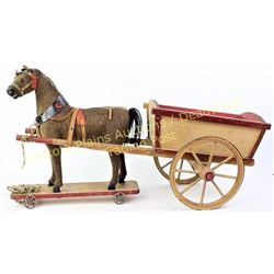 Victorian horse and cart childs pull toy in fine original condition 15" X 28".  Est. 200-400