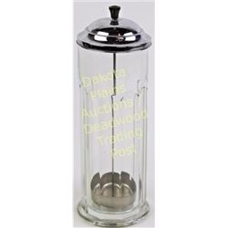 Original clear glass Malt Shop straw holder 12" tall, fine condition.  Est. 75-125