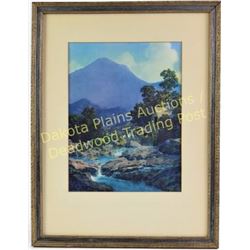 Original Maxfield Parrish "Rocks and Hills" artwork in original frame, image 8" X 11", no fade shows