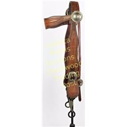 Minty Fred Mueller stamped wide cheek headstall border stamped, large engraved silver conchos, Ancho