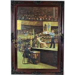 Large giclée on canvas of an early boxing match in ornate wood frame, image 24" X 36".  Est. 250-450