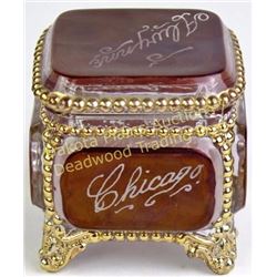 Ruby red Chicago Worlds Fair 1933 glass jewelry casket, 2 1/2" square, excellent condition.  Est. 25
