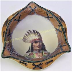 Rare pattern Nippon ashtray with Northern Plains Indian Chief in headdress hand painted showing fine