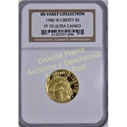 1986 W. Liberty gold $5 PF 70 Ultra Cameo Est. 200-400