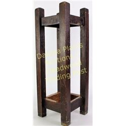 Arts & Crafts oak umbrella stand with copper hand hammered drip pan.  Est. 100-200