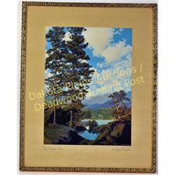 Beautiful Maxfield Parrish original art print "They Templed Hills" C. 1940 with stunning color and f