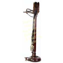 Unmarked round cheek headstall with interesting early ring bit, overlaid engraved silver cheeks, con