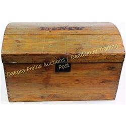 Antique wood trunk from the historic South Dakota Mule Head Ranch located in Gregory County, started