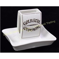 Nippon Gold Seal Champagne advertising match holder ashtray marked on bottom, 3 1/2" tall. NO chips,