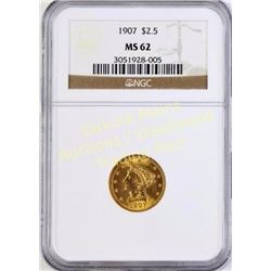 1907 Liberty Head Gold $2.5 MS 62 Est. 250-500