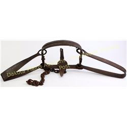Early large hand forged double spring wolf trap 30" long with 2 1/2 pan, teeth complete on the jaws 