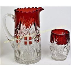 Collection of 2 beautiful ruby flashed piece including large tankard pitcher in desirable Majestic p