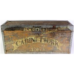 Great wooden tool box with original painted "Cabinet Work" "H.W. Cofer" to the front, 11" X 15" X 34