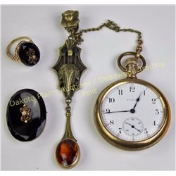 Collection of 3 includes Victorian black jet woman's ring set with single pearl on top and fine unma