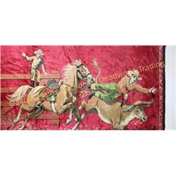Collection of 2 includes a minty vintage cowboy tapestry with sewn in rod loops at top, 48" X 72", a