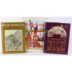 Collection of 3 reference books including Good Medicine Charles Russell, Little Big Horn, and Sundan