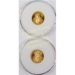 Collection of 2 Gold Eagle $5 coins dated 2005 and 2007.  Est. 150-300