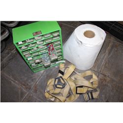 SHOP ORGANIZER WITH CONTENTS SAFETY HARNESS AND FABRIC ROLL
