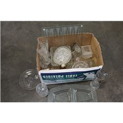 BOX OF CRYSTAL SERVING PIECES