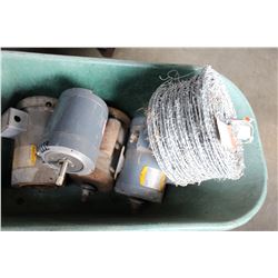 ROLL OF BARB WIRE AND 4 ELECTRIC MOTORS