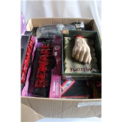 BOX OF NEW ELECTRONIC HALLOWEEN DECORATIONS AND LIGHTS ETC