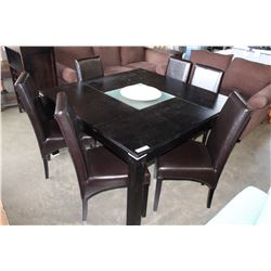 ROZZINI TABLE WITH GLASS INSERT AND SIX LEATHER CHAIRS