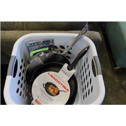 NEW LAGOSTINA CAST IRON SKILLET AND TWO STAINLESS SKILLETS