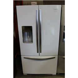 WHIRLPOOL WHITE DOUBLE DOOR FRIDGE WITH WATER AND ICE AND SLIDE OUT FREEZER DRAWER IN WORKING ORDER