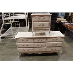 WHITE FRENCH PROVINCAL DRESSER WITH MIRROR AND NIGHTSTAND