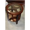 Image 1 : NEW HOME ELEGANCE ROUND DESIGNER MAHOGANY GLASS TOP ENDATBLE, RETAIL $249