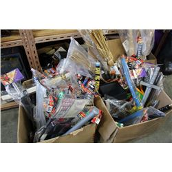 TWO BOXES OF HALLOWEEN BROOMS AND SWORDS AND DECOR NEW