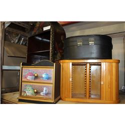 LOT OF DECORATIVE STORAGE SHELFS AND CASES