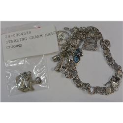 STERLING CHARM BRACELET AND CHARMS