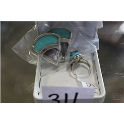 STERLING AND TURQUOISE RING AND EARRRINGS