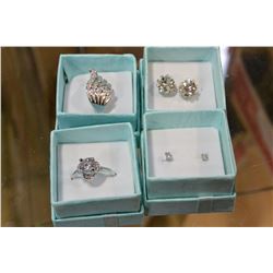 LOT OF TWO DINNER RINGS AND TWO PAIR OF EARRINGS