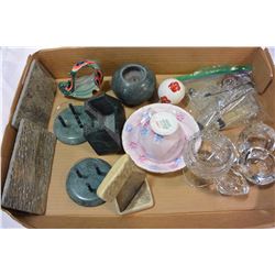 TRAY OF COLLECTIBLE CRYSTAL STONEWARE CHINA ETC