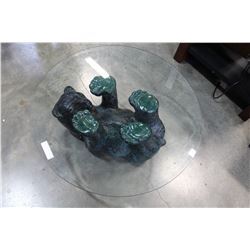 GLASS TOP BEAR COFFEE TABLE