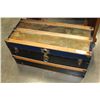 Image 1 : WOOD LEATHER AND METAL STORAGE TRUNK