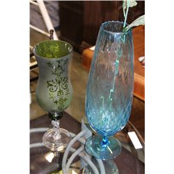 TWO GREEN GLASS VASES