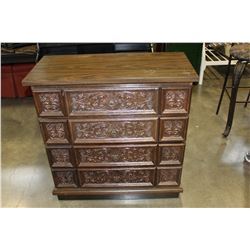 OAK CARVED FRONT FOUR DRAWER DRESSER