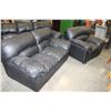 Image 3 : THREE PIECE BLACK LEATHER SOFA SET
