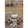 Image 1 : POTTERY OIL LMAP AND TWO VINTAGE COPPER OIL LAMPS