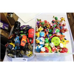 TWO TRAYS OF M AND M AND FURBY AND VEHICLE COLLECTIBLES