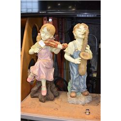 BOY AND GIRL PLAYING MUSICAL INSTRUMENTS GARDEN ORNAMENTS