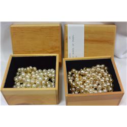 TWO WOOD BOXES OF PEARL JEWELLRY