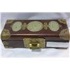 Image 1 : STONE INLAID EASTERN JEWELLRY BOX WITH CONTENTS