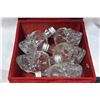 Image 1 : RED VELVET BOX WITH FIVE GLASS SKULL BOXES