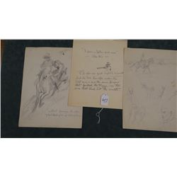 3 Will James original pencil and pen/ink drawings, all un-signed, un-framed, asstd. sizes,