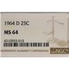 Image 3 : 1964-D WASHINGTON SILVER QUARTER NGC MS64