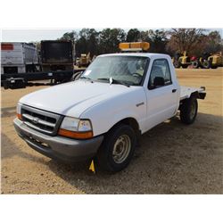 2000 FORD RANGER FLATBED, VIN/SN:1FTYR10V5YPB20082 - V6 GAS ENG, A/T, 6' ALUM BED, ODOMETER READING 